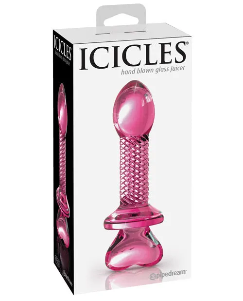 Anal Icicles No 82 Textured Glass Juicer Anal Probe with Heart Shaped Handle Pink Icicles