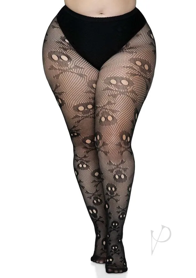 Anal Leg Avenue Leg Avenue Pirate Booty Skull Net Pantyhose 1X2X Black