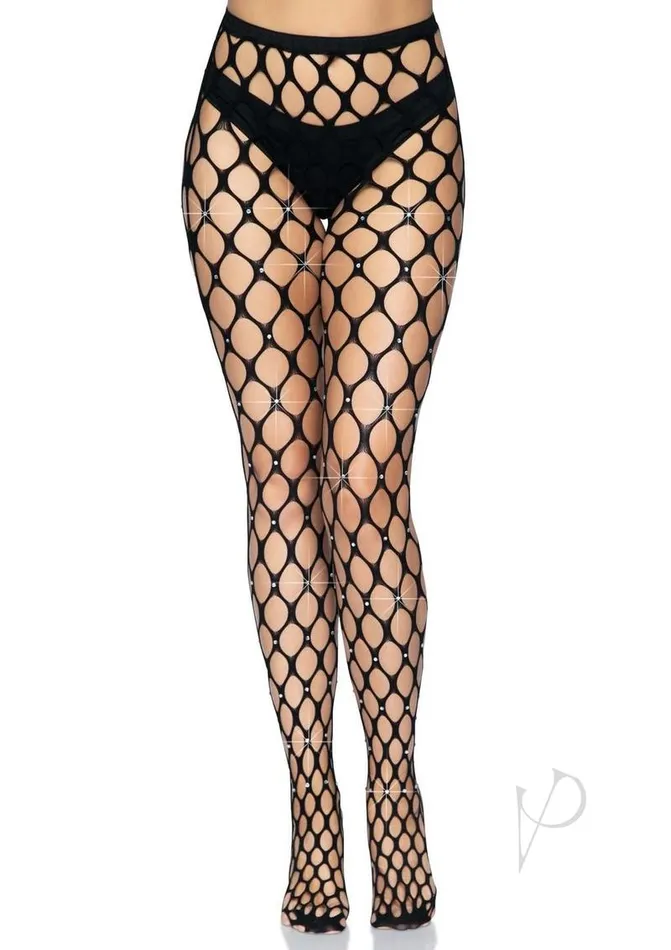 Anal Leg Avenue Leg Avenue Rhinestone Jumbo Pothole Net Tights OS Black