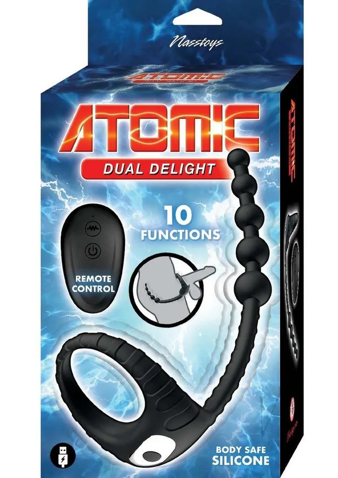 Atomic Atomic Dual Delight Rechargeable Silicone Cock Ring with Anal Beads Black Male Sex Toys Atomic Atomic Dual Delight Rechargeable Silicone Cock Ring with Anal Beads Black Male Sex Toys