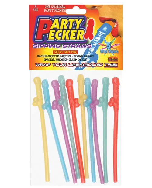 Bachelorette Party Pecker Sipping Straws Assorted Colors 10 Per Pack Male Sex Toys