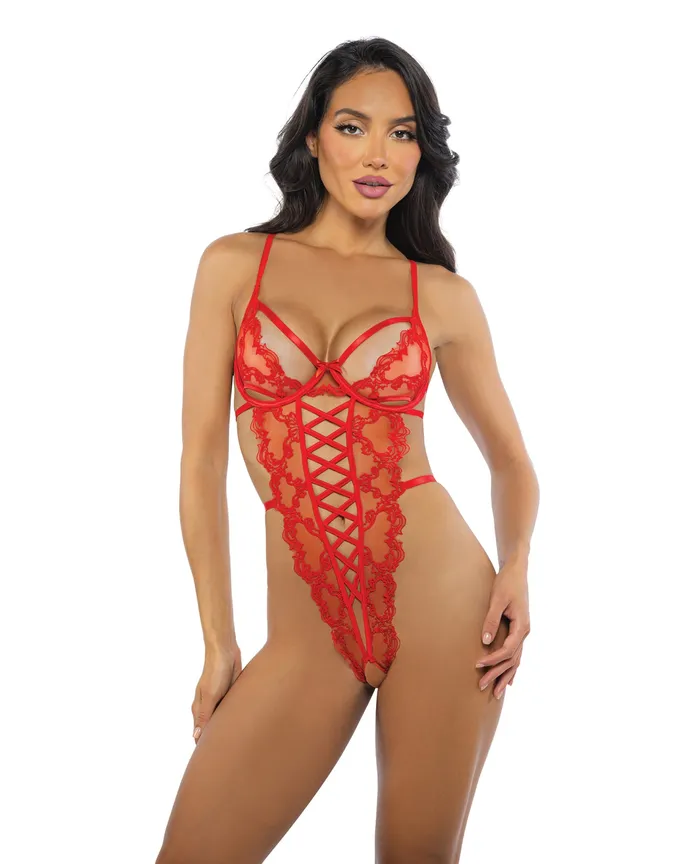 Baroque Heart Embroidered Lace Teddy Red SM Roma Confidential Anal
