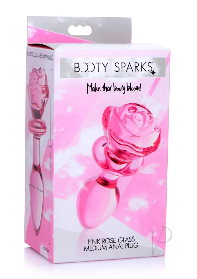 Booty Sparks Anal Booty Sparks Pink Rose Glass Anal Plug Medium Pink