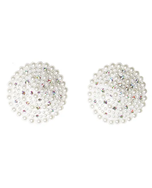 Coquette Vibrators Pearl Rhinestones Round Reusable Pasties White OS