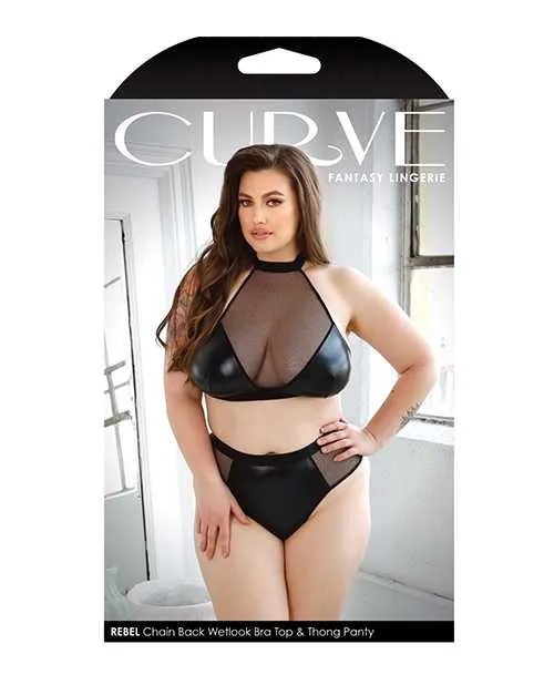 Curve Rebel Wetlook Halter Top wRemovable Chain Panty Black 3X4X Curve By Fantasy Lingerie Vibrators Curve Rebel Wetlook Halter Top wRemovable Chain Panty Black 3X4X Curve By Fantasy Lingerie Vibrators