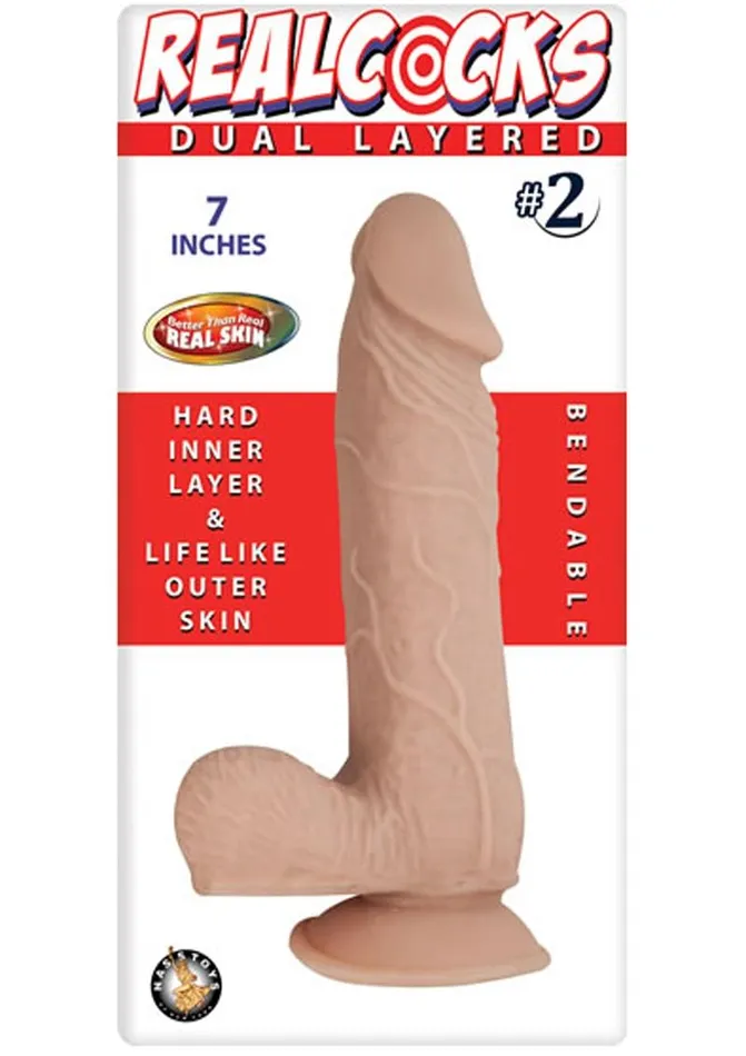 Dildos Realcocks Dual Layered 2 Bendable Dildo 7in Vanilla Realcocks