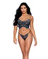 Dreamgirl Vibrators Velvet Applique Bustier wMetallic Silver Details GString Twilight Blue MD