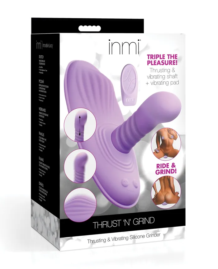 Female Sex Toys Inmi Inmi Thrust N Grind Thrusting and Vibrating Rechargeable Silicone Grinder Pad with Remote Control Purple