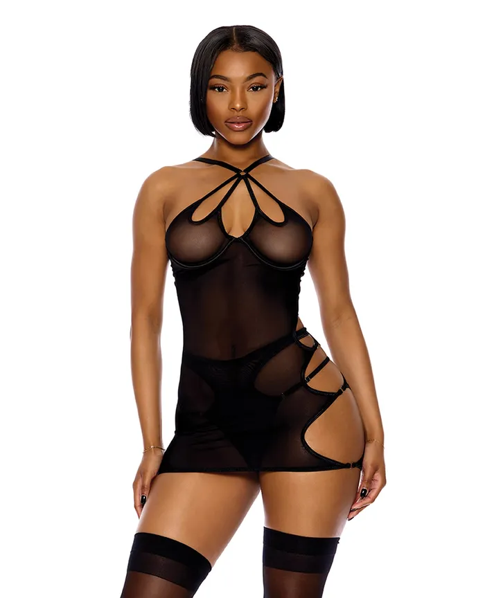 FORPLAY Anal Feeling Butterflies Mesh Chemise wPanty Black LG