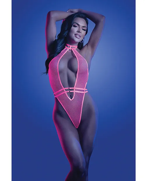 Glow By Fantasy Lingerie Vibrators Glow Knockout Fishnet Teddy wDetachable Thong Neon Pink LXL Glow By Fantasy Lingerie Vibrators Glow Knockout Fishnet Teddy wDetachable Thong Neon Pink LXL