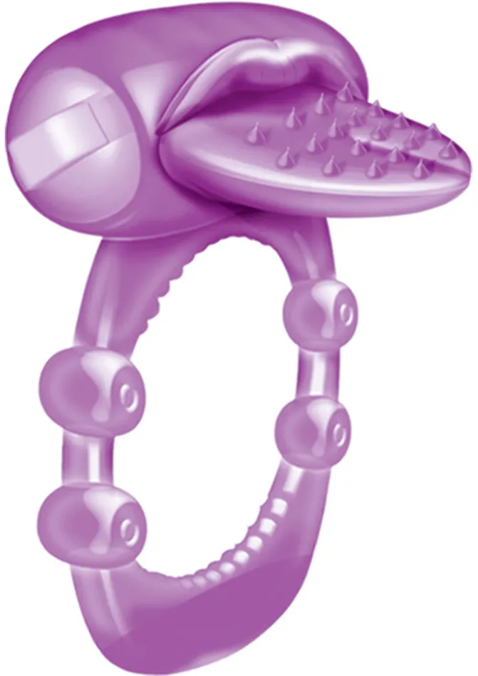 Hott Products Male Sex Toys Nubbie Tongue Vibrating Silicone Cock Ring Waterproof Purple