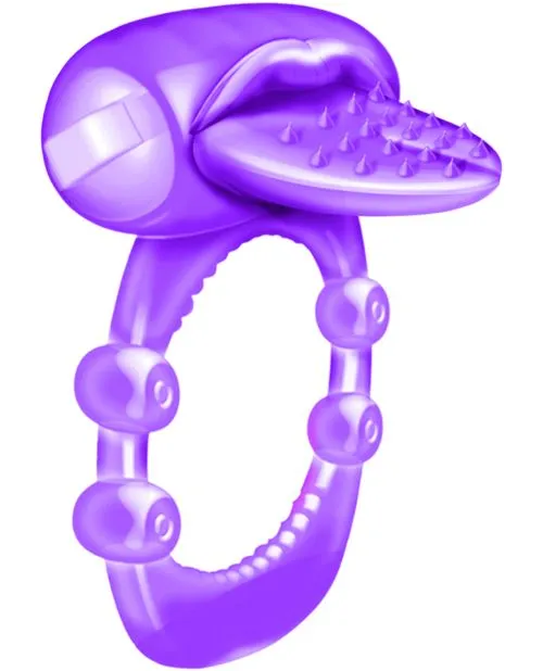 Hott Products Male Sex Toys Nubbie Tongue Vibrating Silicone Cock Ring Waterproof Purple
