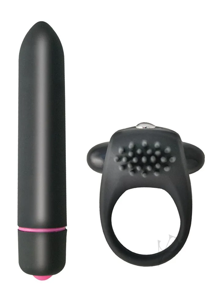 Intense Couples Intense Silicone Vibrating Cock Ring and Bullet Set Black