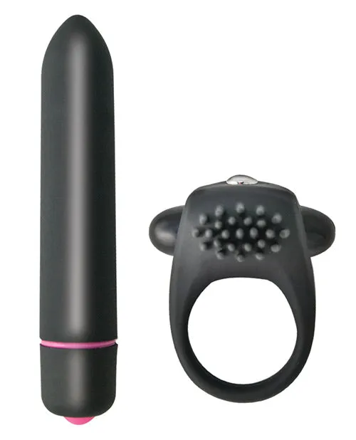 Intense Couples Intense Silicone Vibrating Cock Ring and Bullet Set Black