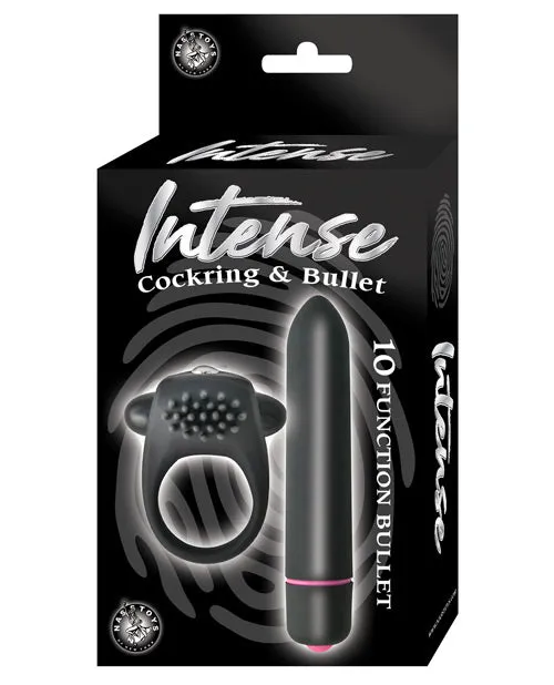 Intense Couples Intense Silicone Vibrating Cock Ring and Bullet Set Black