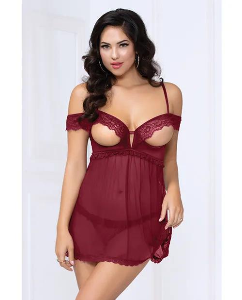 Lace Mesh Open Cups Babydoll wFly Away Back Panty Wine SM Seven Til Midnight Female Sex Toys Lace Mesh Open Cups Babydoll wFly Away Back Panty Wine SM Seven Til Midnight Female Sex Toys