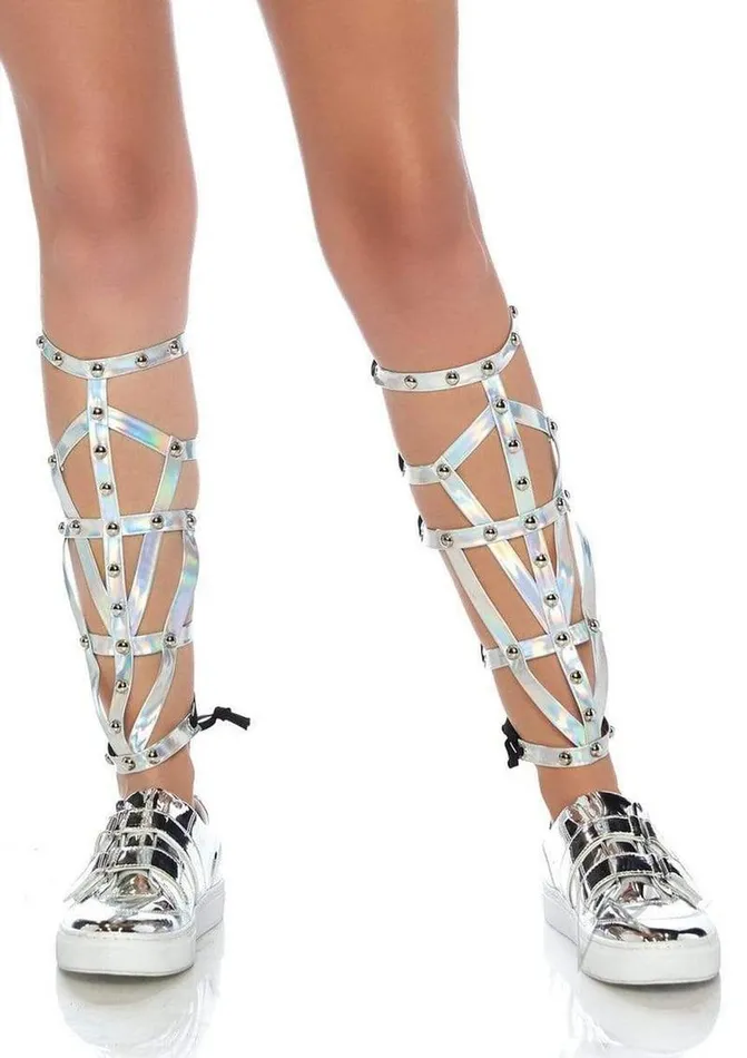 Leg Avenue Anal Leg Avenue Iridescent Studded Shin Guards OS Silver