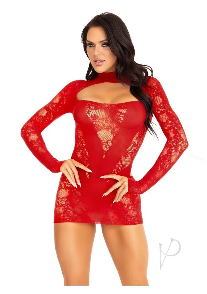 Leg Avenue Leg Avenue Lace Keyhole Mini Dress with Opaque Panel Detailing and Gloved sleeves OS Red Vibrators Leg Avenue Leg Avenue Lace Keyhole Mini Dress with Opaque Panel Detailing and Gloved sleeves OS Red Vibrators