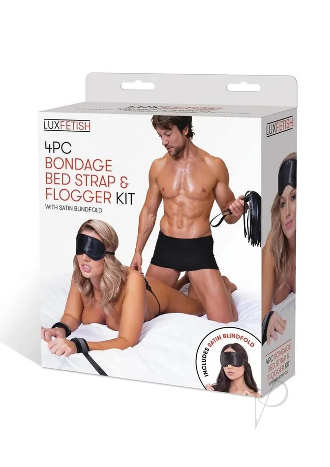 Lux Fetish Bondage Bed Strap and Flogger Kit 4 Piece Black Lux Fetish Couples Lux Fetish Bondage Bed Strap and Flogger Kit 4 Piece Black Lux Fetish Couples