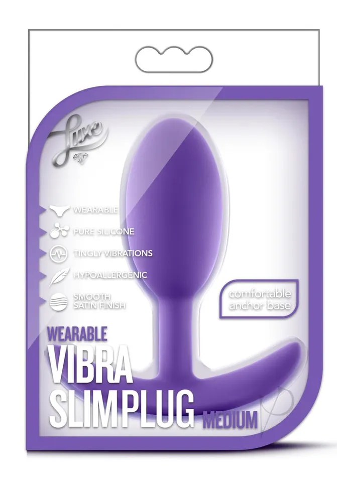 Luxe Wearable Vibra Slim Plug Silicone Butt Plug Medium Purple Luxe Anal