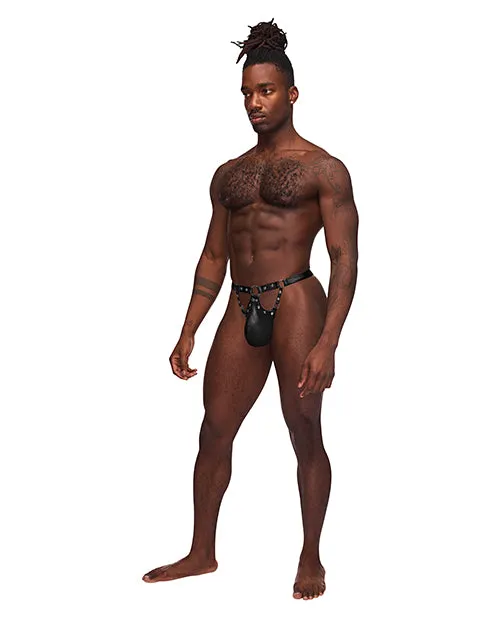Male Power Anal Fetish Jouster Nylon Spandex Front Ring GString Black LXL