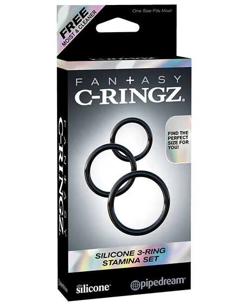 Male Sex Toys Fantasy C Ringz Fantasy CRingz Silicone 3Ring Stamina Cock Ring Set Black
