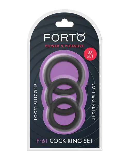 Male Sex Toys Forto F61 Liquid 3 Piece Cock Ring Set Black Forto