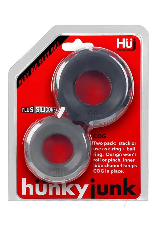 Male Sex Toys Hunkyjunk Hunkyjunk COG Silicone Cock Ring 2 Pack BlackGray
