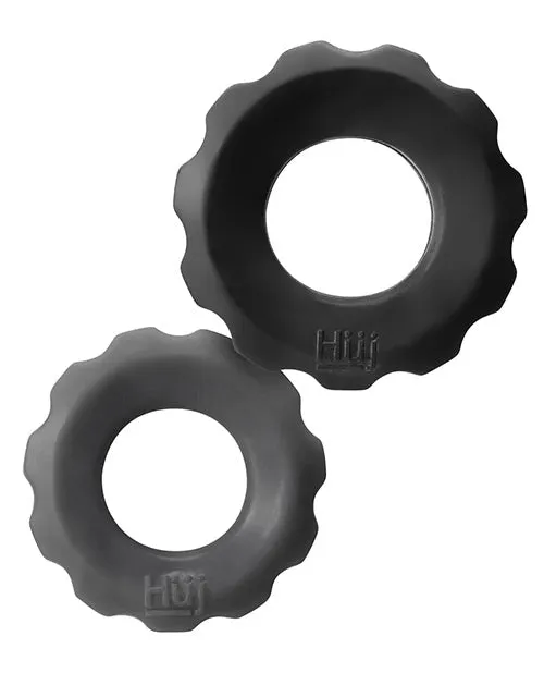 Male Sex Toys Hunkyjunk Hunkyjunk COG Silicone Cock Ring 2 Pack BlackGray