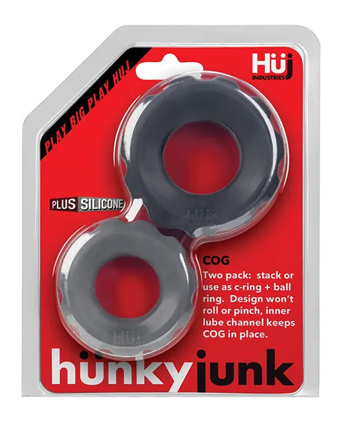 Male Sex Toys Hunkyjunk Hunkyjunk COG Silicone Cock Ring 2 Pack BlackGray