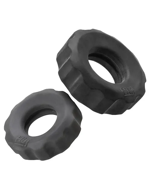 Male Sex Toys Hunkyjunk Hunkyjunk COG Silicone Cock Ring 2 Pack BlackGray