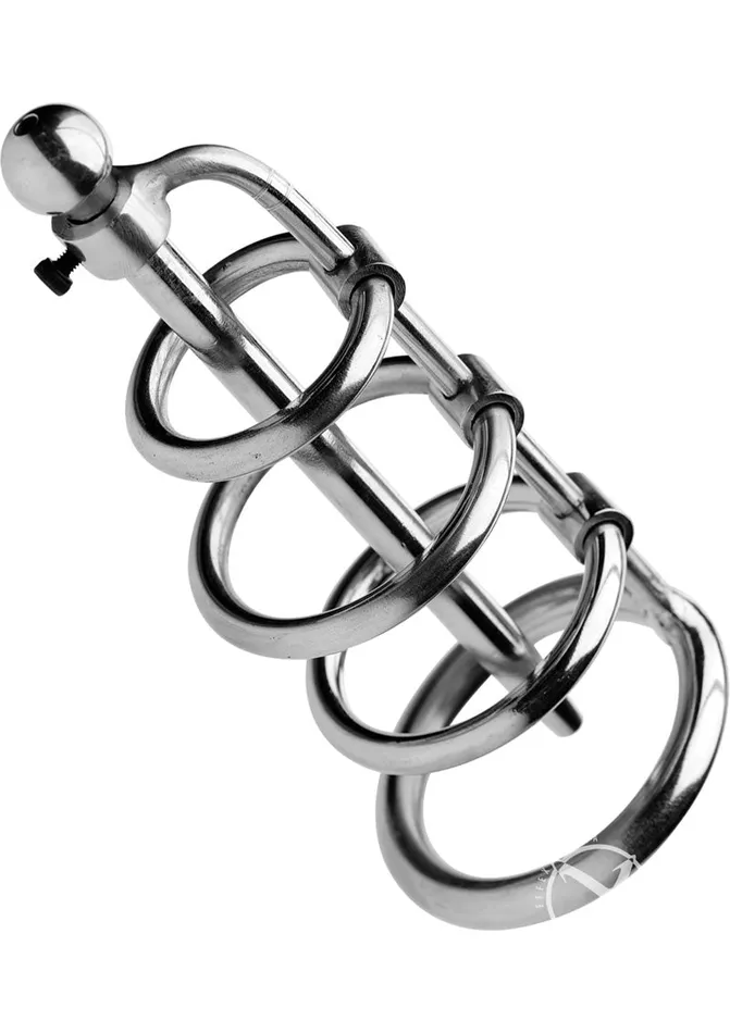 Master Series Gates of Hell Stainless Steel Adjustable Cum Through Sound Cage Gray Master Series Male Sex Toys