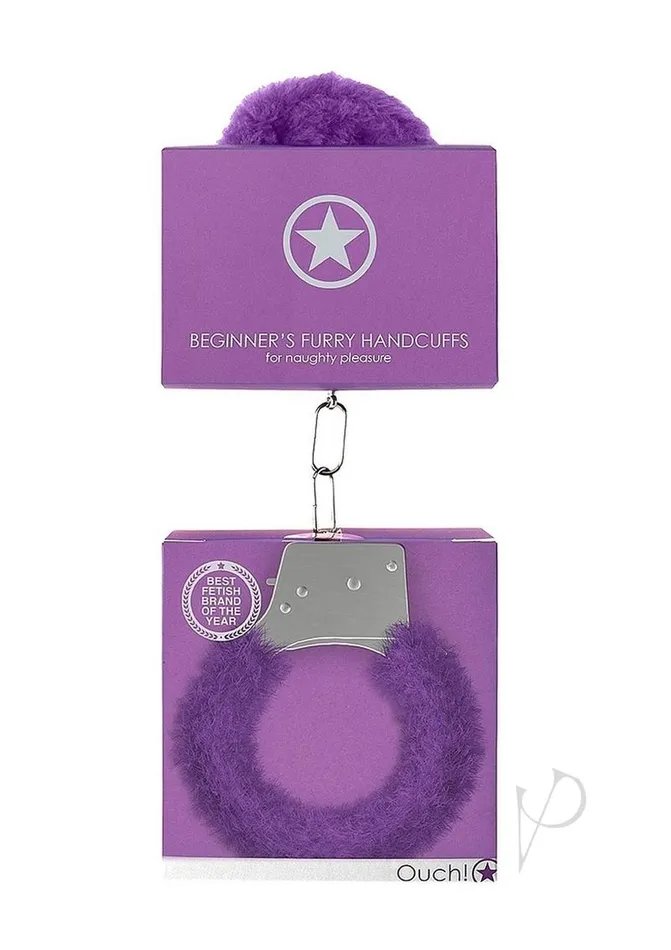 Ouch Beginners Handcuffs Furry Purple Ouch Vibrators