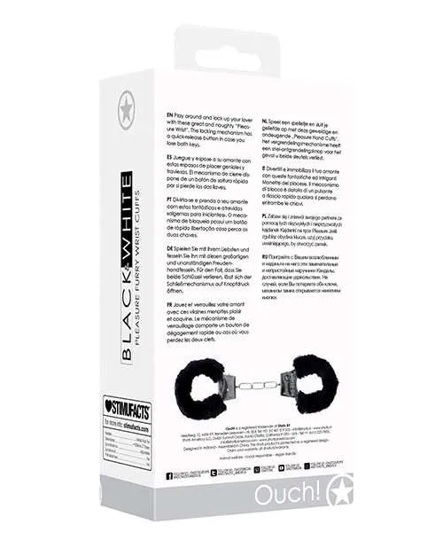 Ouch Couples Ouch Beginners Furry Hand Cuffs with Quick Release Button Black Ouch Couples Ouch Beginners Furry Hand Cuffs with Quick Release Button Black