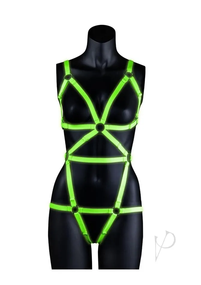 Ouch Full Body Harness Glow in the Dark SmallMedium Green Ouch Female Sex Toys