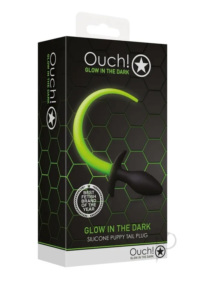Ouch Puppy Tail Silicone Plug Glow in the Dark Green Ouch Anal