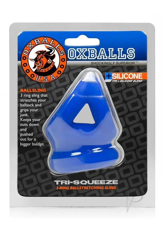 Oxballs Male Sex Toys Oxballs TriSqueeze Silicone 3Ring Ball Stretching Sling Blue Oxballs Male Sex Toys Oxballs TriSqueeze Silicone 3Ring Ball Stretching Sling Blue