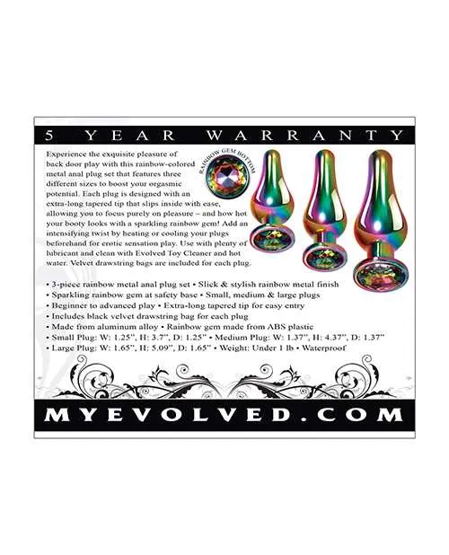 Rainbow Metal Anal Plug Set 3 piece Evolved Anal