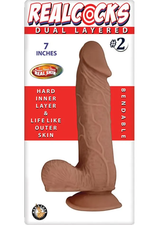 Realcocks Dildos Realcocks Dual Layered 2 Bendable Dildo 7in Caramel