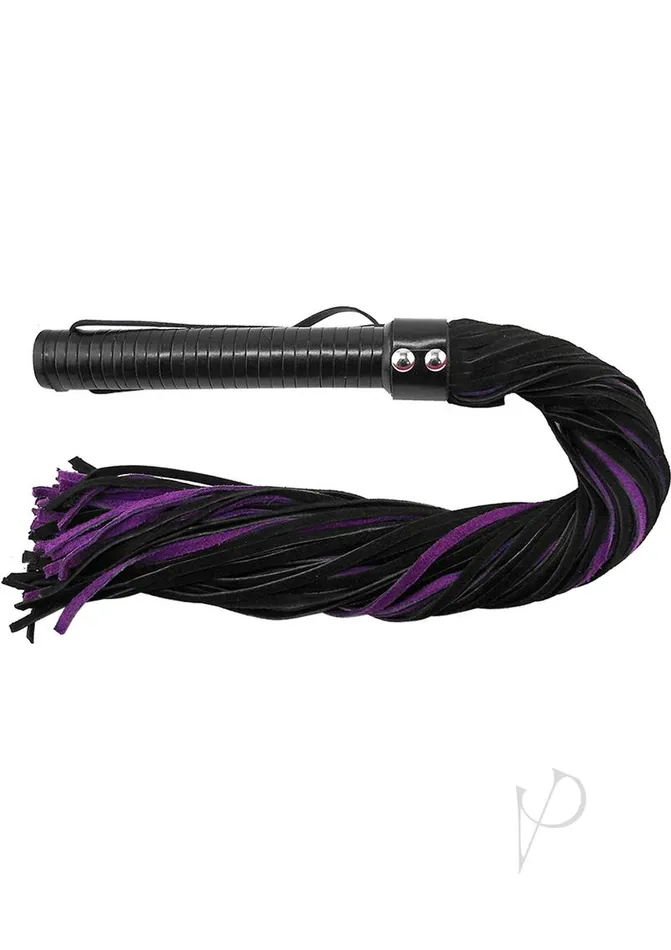 Restraints Rouge Suede Flogger with Leather Handle Black and Purple Rouge