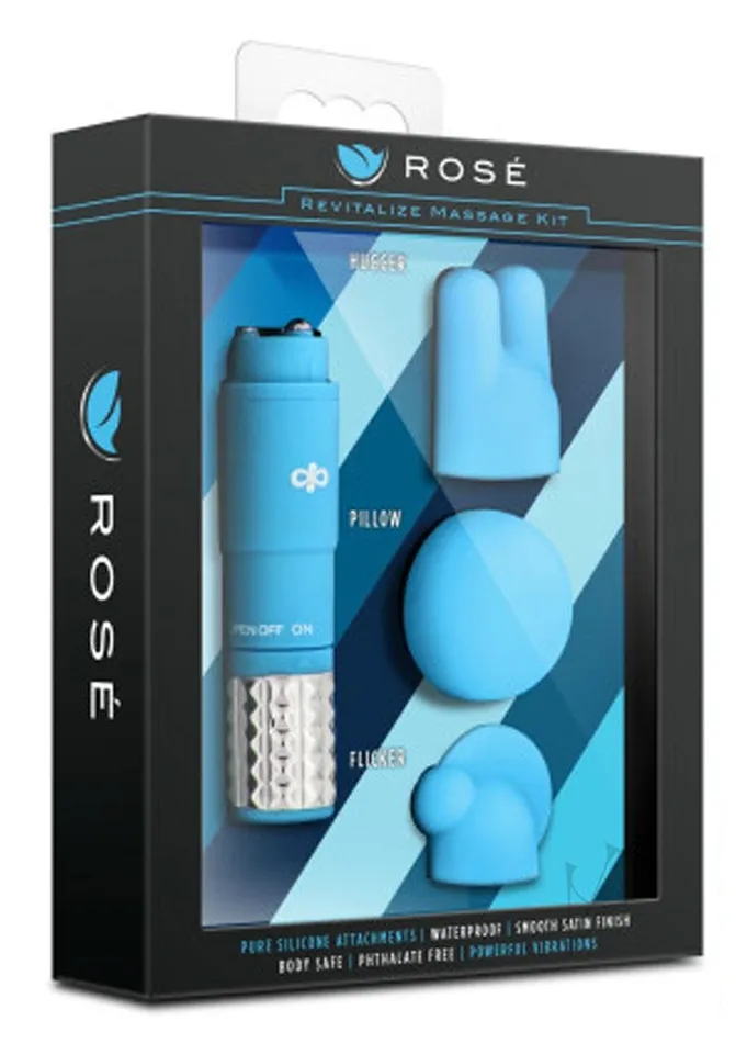 Rose Couples Rose Revitalize Massage Kit with Silicone Attachments Blue