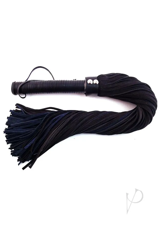 Rouge Restraints Rouge Suede Flogger with Leather Handle Black and Blue