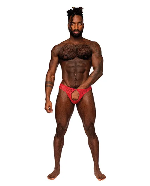 Sassy Lace Open Ring Thong Red LXL Male Power Male Sex Toys