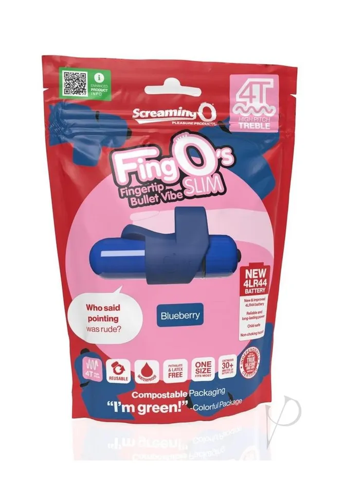 Screaming O Female Sex Toys 4T FingO Slim Finger Vibrator Blueberry