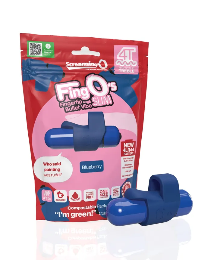 Screaming O Female Sex Toys 4T FingO Slim Finger Vibrator Blueberry