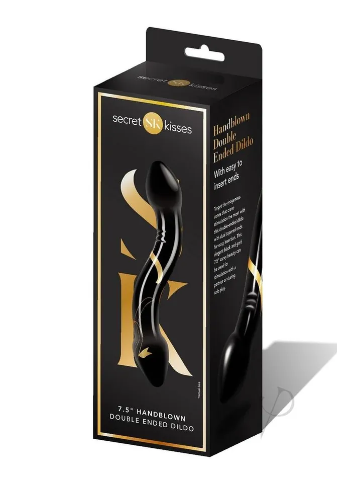 Secret Kisses Dildos Secret Kisses Handblown Double Ended Glass Dildo 75in BlackGold Secret Kisses Dildos Secret Kisses Handblown Double Ended Glass Dildo 75in BlackGold