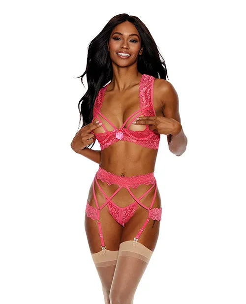 Showtime Couples Lace Underwire Peek a Boo Bra Garterbelt GString Coral MD Showtime Couples Lace Underwire Peek a Boo Bra Garterbelt GString Coral MD