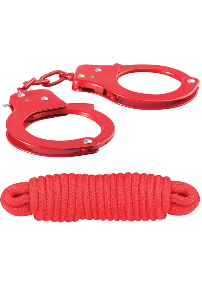Sinful Metal Cuffs with Keys and Love Rope Red Sinful By Nasstoys Restraints