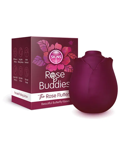 Skins Skins Rose Buddies Rose Flutterz Rechargeable Silicone Clitoral Vibrator Magenta Female Sex Toys