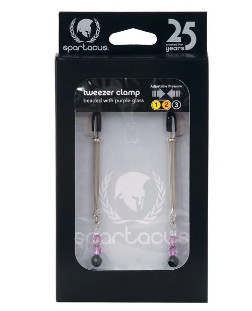Spartacus Adjustable Tweezer Nipple Clamps wPurple Beads Spartacus Vibrators Spartacus Adjustable Tweezer Nipple Clamps wPurple Beads Spartacus Vibrators